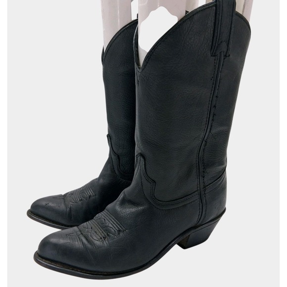 LAREDO Western Cowboy Boots Womens 7 Black Leather Pointed Toe Made in USA 3673